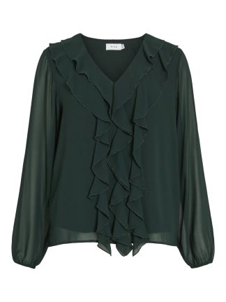 Viane L/s V-Neck Frill Top - Noos