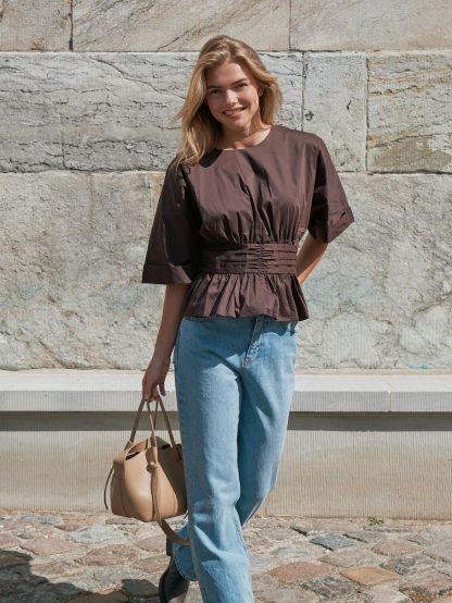 Annegret poplin blouse,Chocolate brown - Image 4