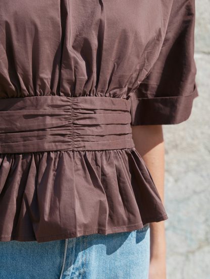 Annegret poplin blouse,Chocolate brown - Image 5