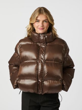 Rhea Shiny Pufffer Jacket Dark Brown