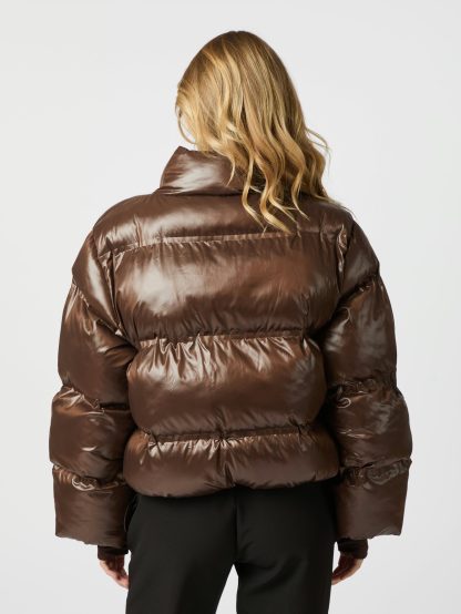 Rhea Shiny Pufffer Jacket Dark Brown - Image 2