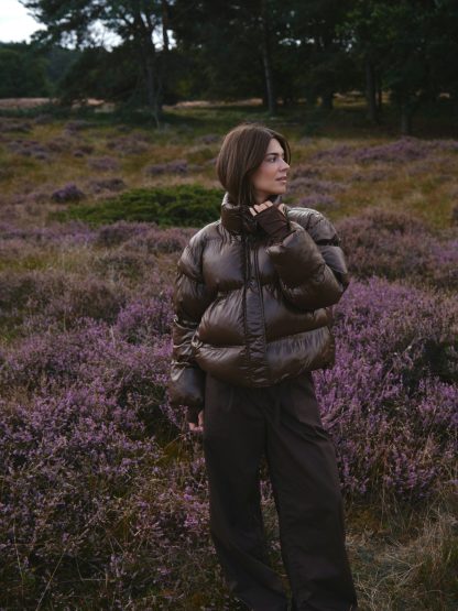 Rhea Shiny Pufffer Jacket Dark Brown - Image 3