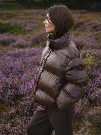 Rhea Shiny Pufffer Jacket Dark Brown - Image 5