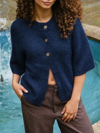 Benuta fluffy knit cardigan Navy