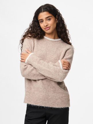 Pcivy Ls O-Neck Contrast Knit Noos Bc