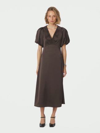 Illana Heavy Sateen Dress, dark brown