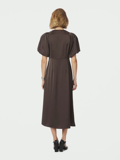 Illana Heavy Sateen Dress, dark brown - Image 4