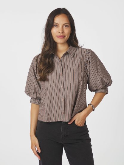 Etta soft stripe stone shirt, brown - Image 2