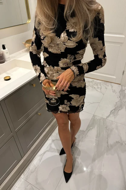 MajaC mesh dress, black beige flower - Image 4