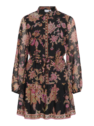 VIPRAYA O-NECK LS PRINTED SHORT DRESS/LN