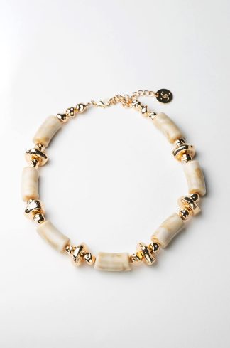 Luna bead necklace, beige melange w gold