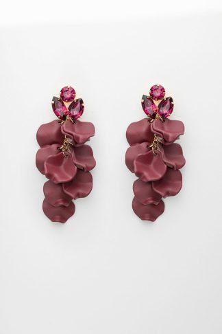 Leaf stone earrings, burgundy