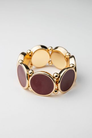 Ava elastic bracelet, gold w deep red