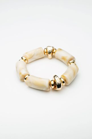 Luna bead bracelet, beige melange w gold
