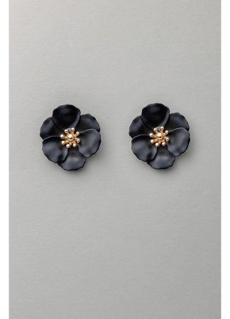 Flower small earrings Pearl Black