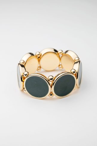 Ava elastic bracelet, gold w dark green