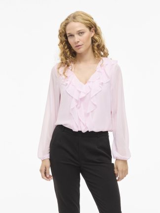 Viane L/s V-Neck Frill Top - Noos