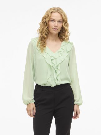 Viane L/s V-Neck Frill Top - Noos