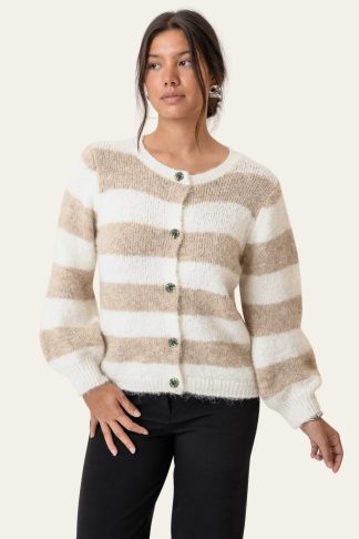 Idun cardigan Beige/white Stripe