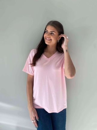 T-skjorte V-hals, lys rosa