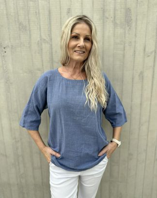 Linda plain topp Jeansblå