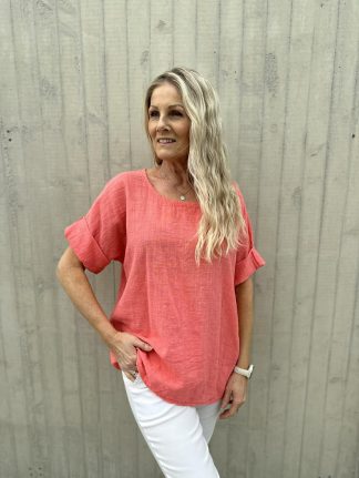 Linda plain topp Coral