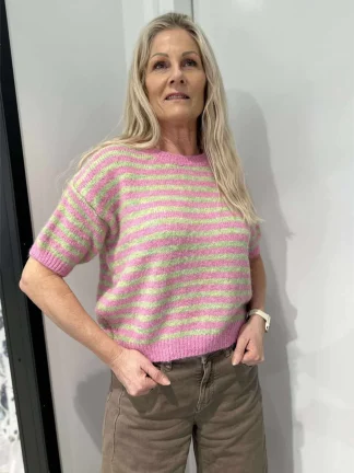 Elenora genser kort erme rosa/grønn