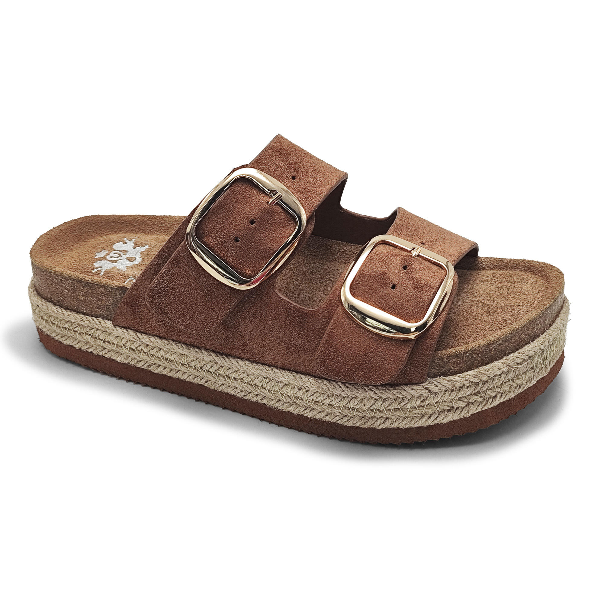 Vannucci Camel sandaler med platå og gullspenne – Mio Trend