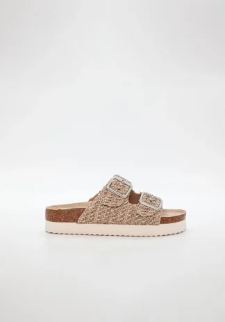 Sandal m/sølvspenner, taupe
