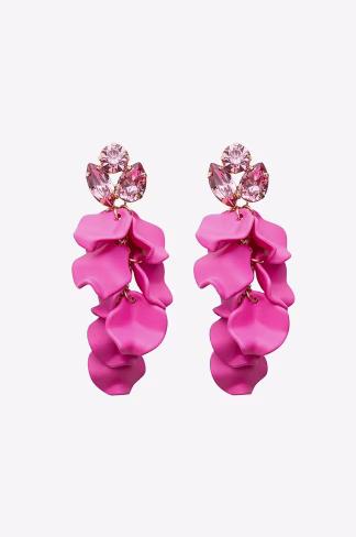 Leaf big stone earrings Strong Pink
