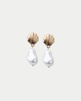 Shell pearl earring gold