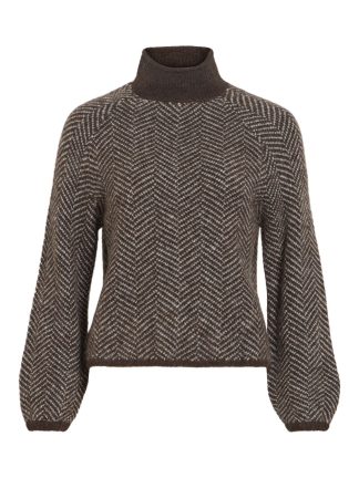 ViLory High Neck L/s Knit Top, Coffe Bean