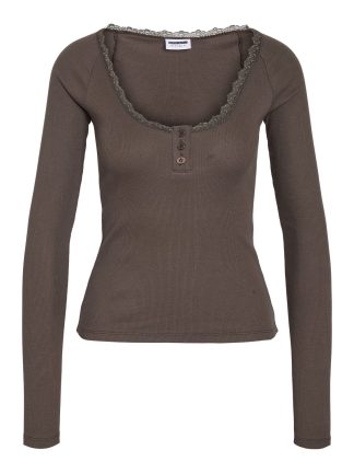 Nmmaya L/s Lace Henley Top Noos