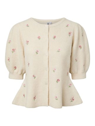 Pcsilly Ss Puff Emb Knit Cardigan Bc