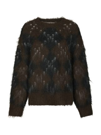 Roeme Check Fluffy Knit Blouse
