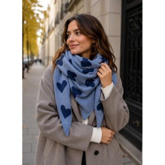 Triangel skjerf hjerter Blue