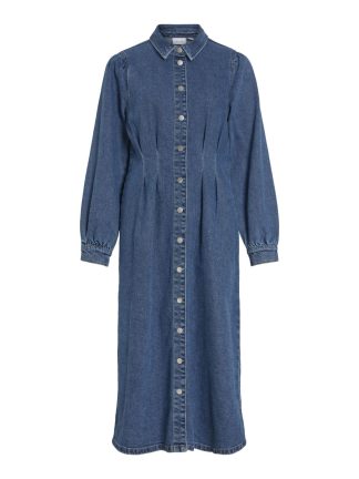 Visol L/s Pleat Midi Denim Dress Mbd/ln