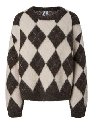 Pcalva Ls Loose O-Neck Check Knit