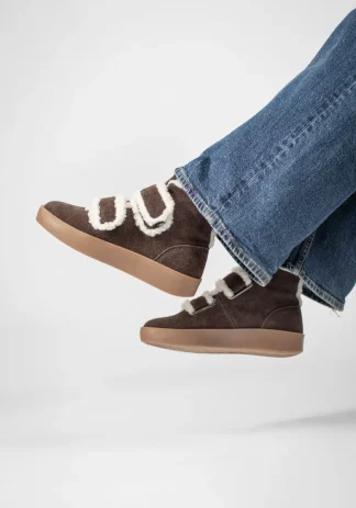 Boots, m borrelås semsket skinn Dark Brown
