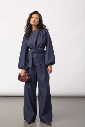 LunaCC Tie Blouse Navy