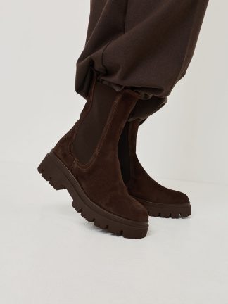 Halvhøy boots brun semsket skinn