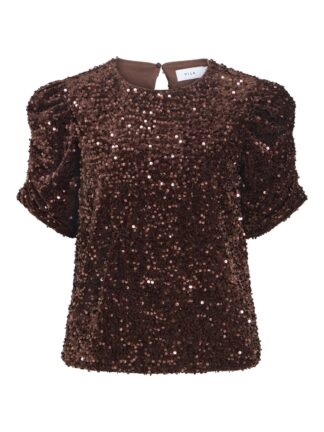 Vibelieve O-Neck Puff Sequins Top/1/ka
